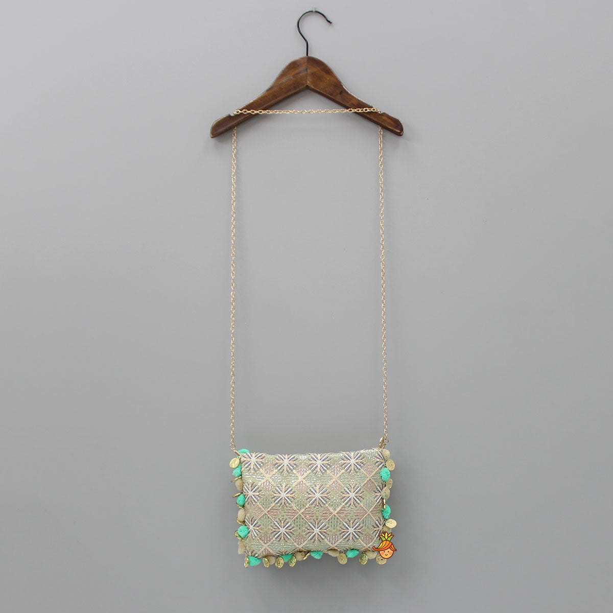 Pre Order: Stunning Sequins Work Dual Toned Pom Poms Enhanced Sling Bag