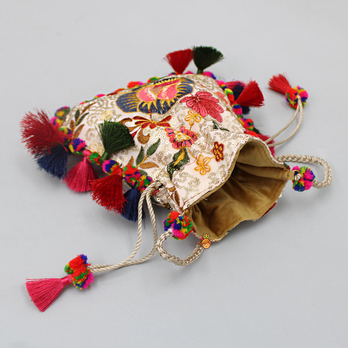 Pre Order: Vibrant Multicolour Floral Embroidered Potli Bag