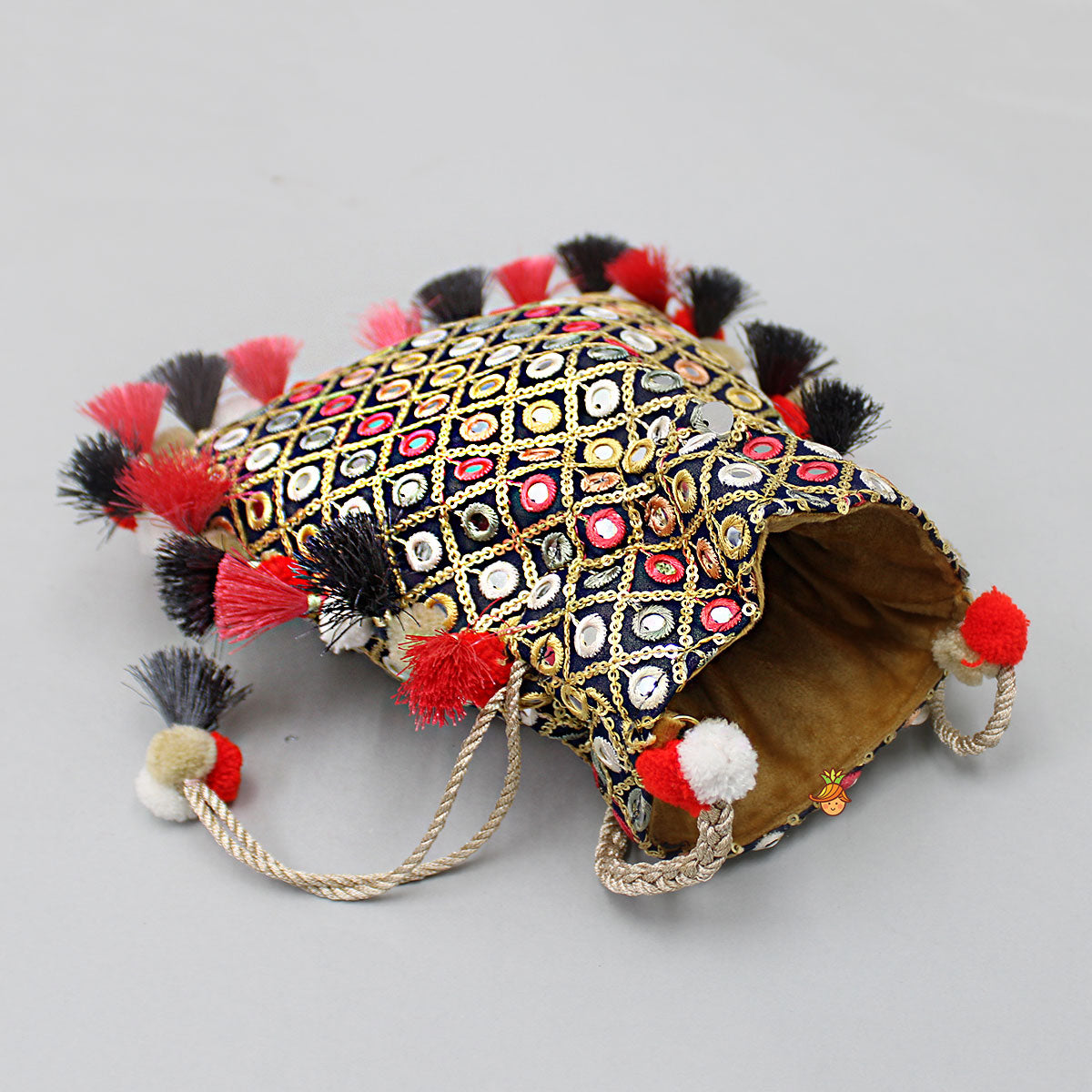 Pre Order: Stunning Faux Mirror And Sequins Work Potli Bag