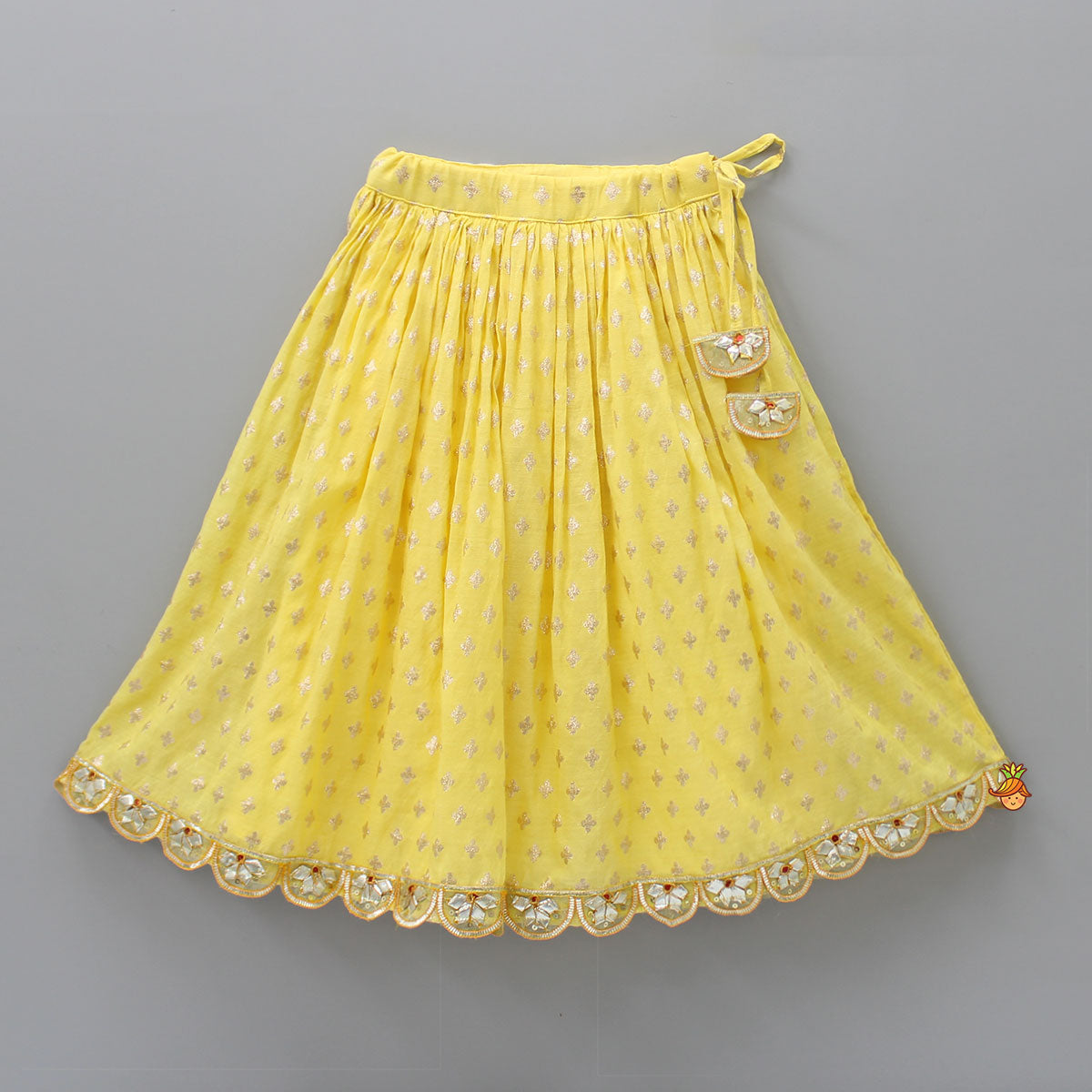 Pre Order: Ethnic Embroidered Yellow Top And Lehenga