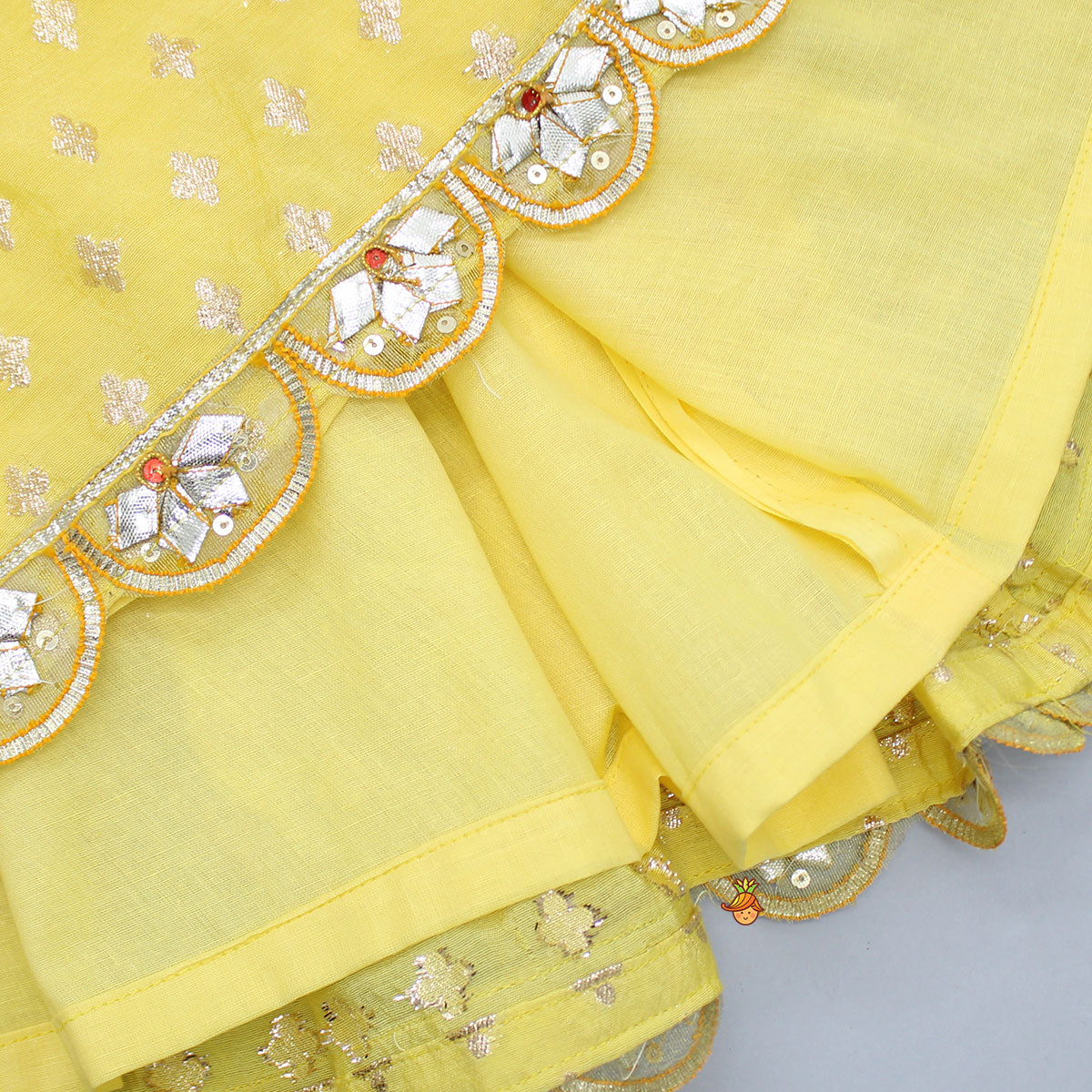 Pre Order: Ethnic Embroidered Yellow Top And Lehenga