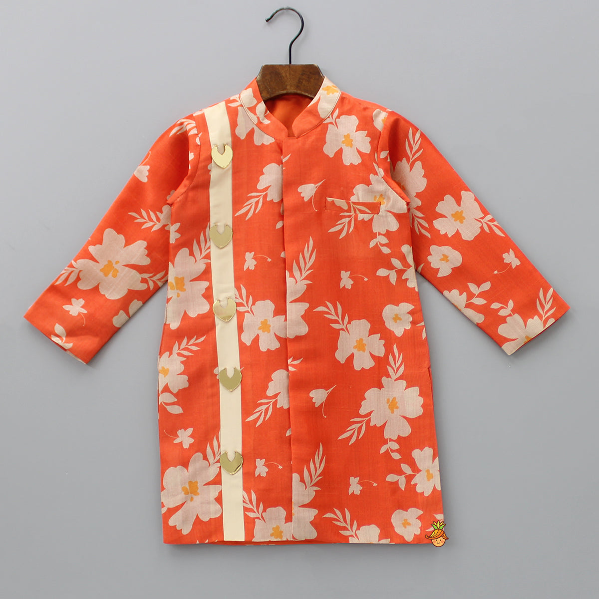 Pre Order: Floral Printed Orange Kurta With Pyjama