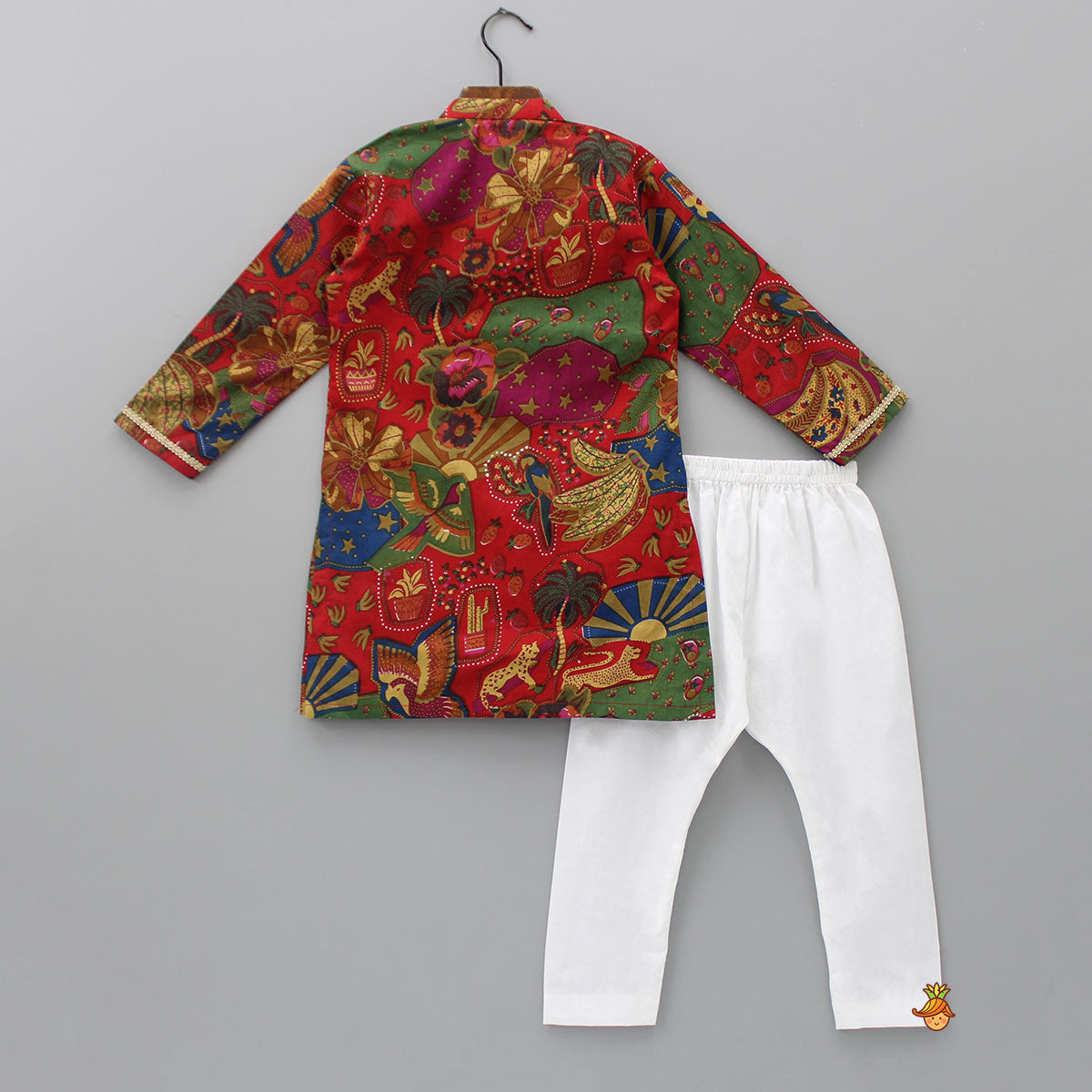 Vibrant Multicolour Printed Kurta With White Pyjama
