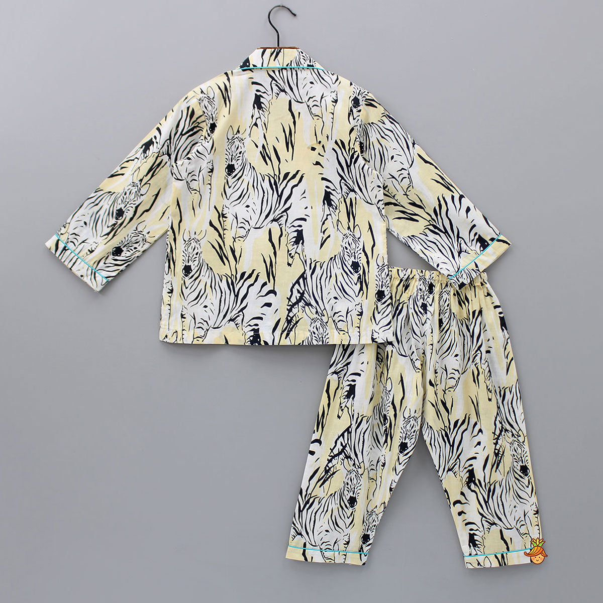 Pre Order: Printed Notched Collar Cotton Yellow Sleepwear