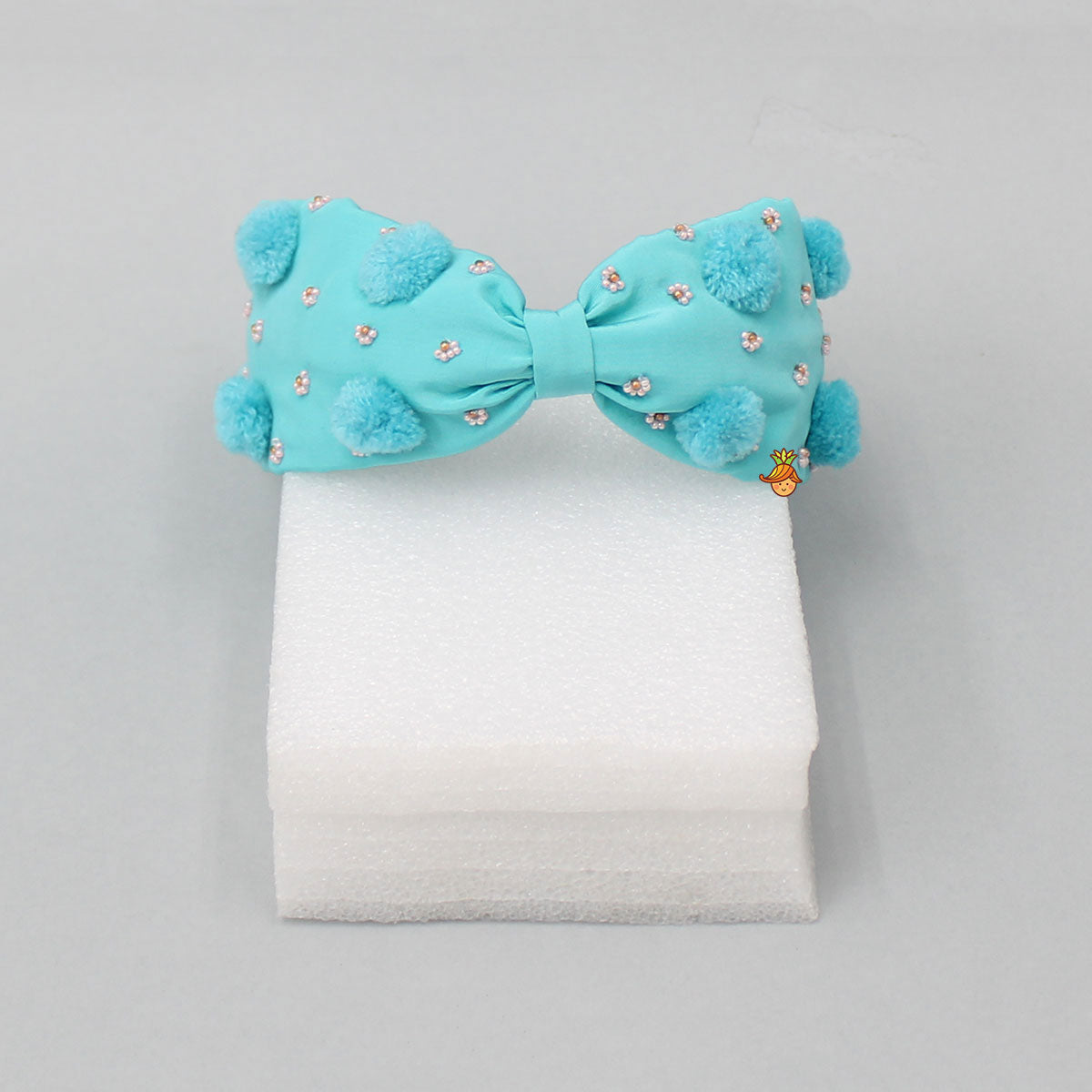 Pre Order: Cute Pom Poms And Beads Detailed Blue Hair Band