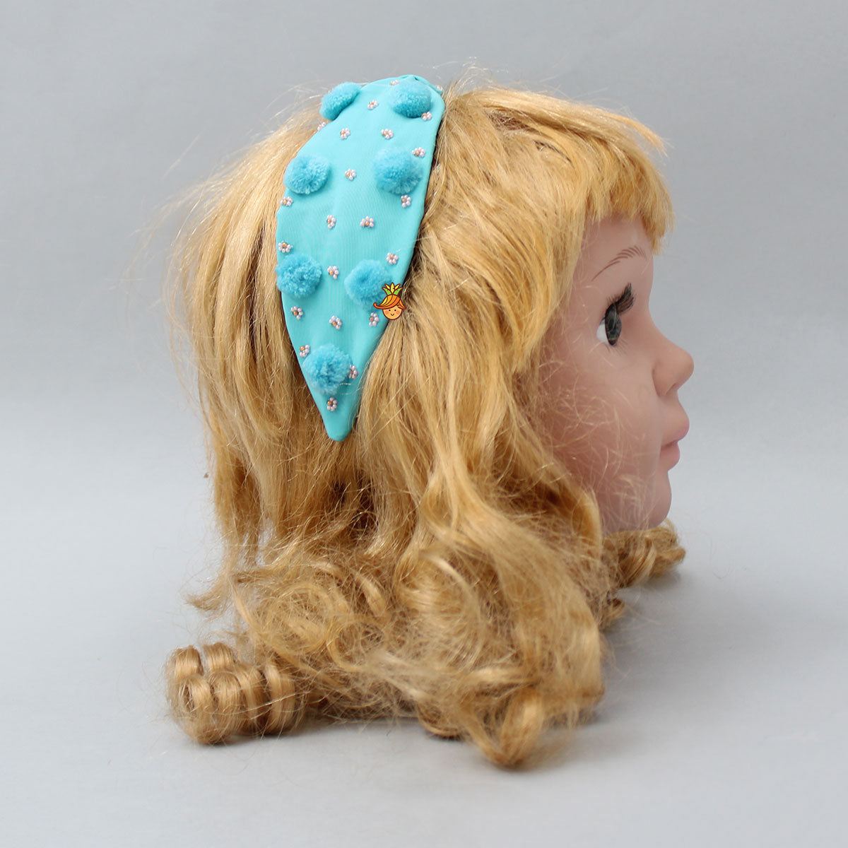 Pre Order: Cute Pom Poms And Beads Detailed Blue Hair Band