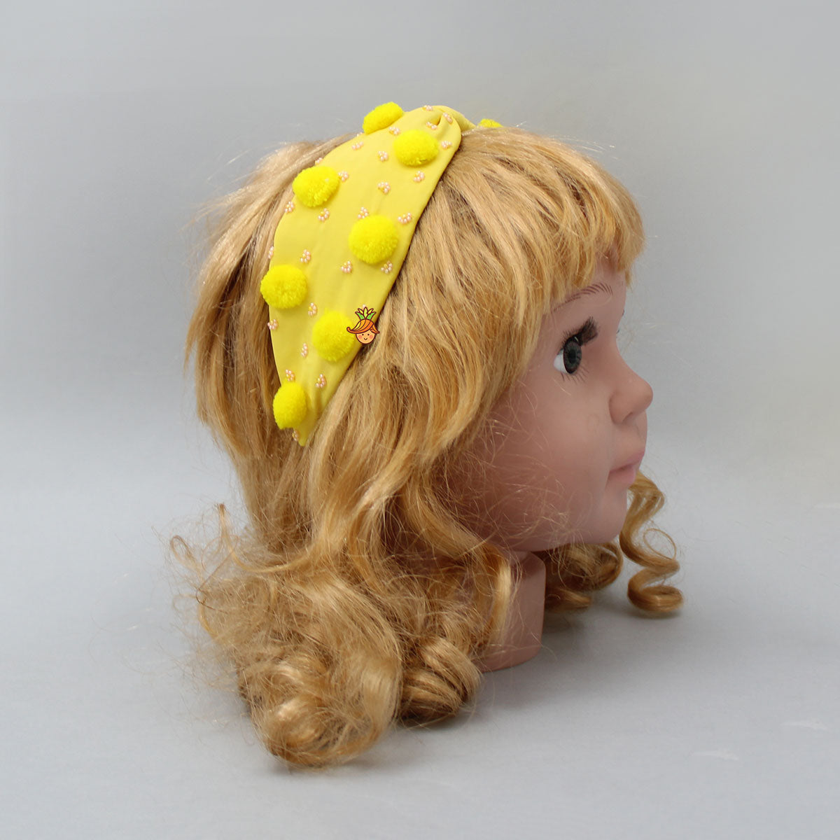 Pre Order: Cute Pom Poms And Beads Detailed Yellow Hair Band