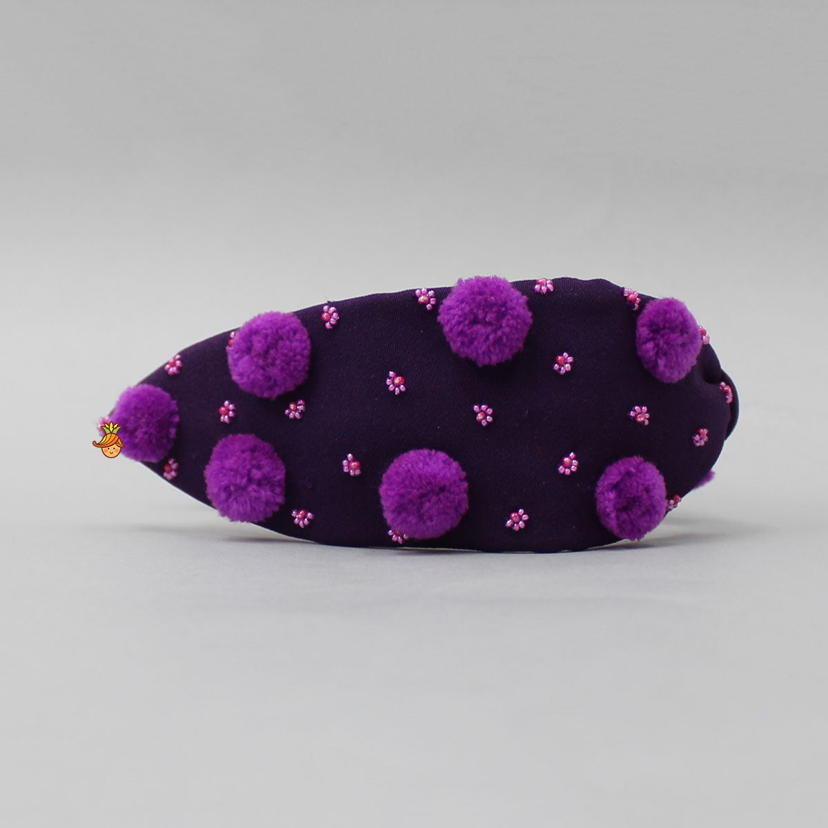 Pre Order: Pom Poms And Beads Embroidered Purple Hair Band