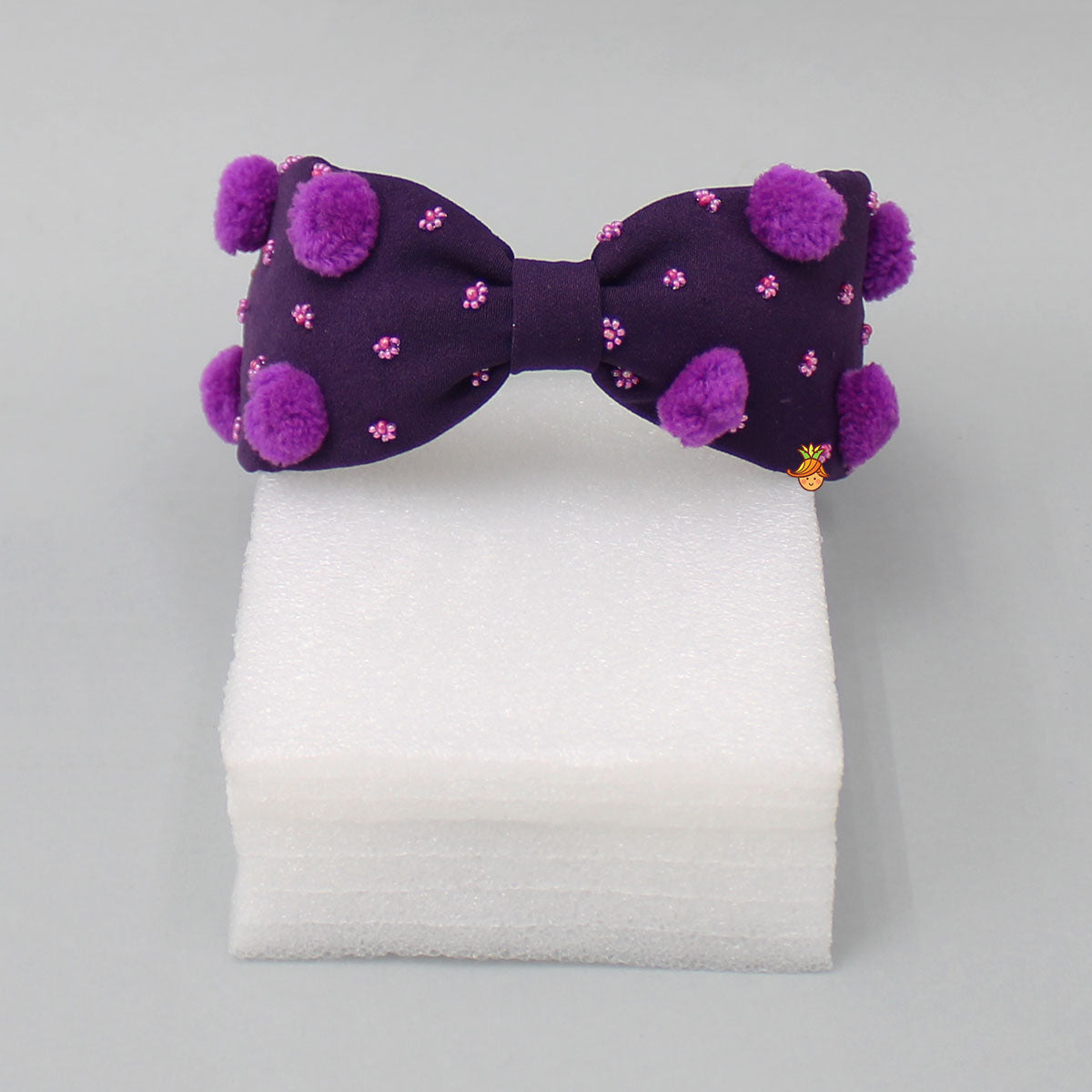 Pre Order: Pom Poms And Beads Embroidered Purple Hair Band