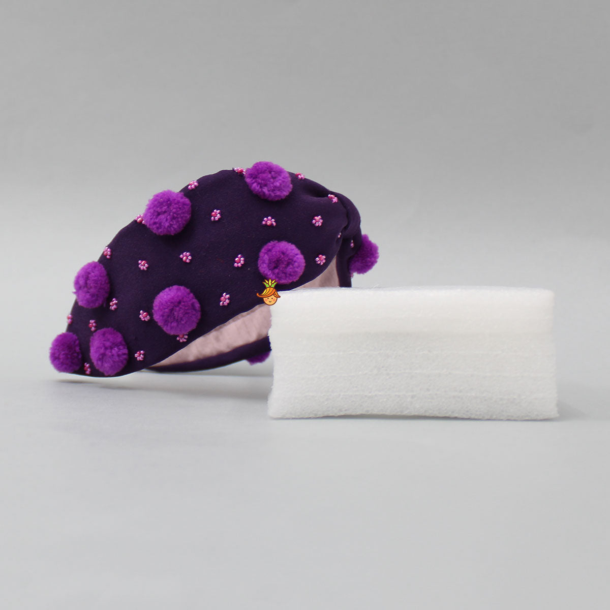 Pre Order: Pom Poms And Beads Embroidered Purple Hair Band