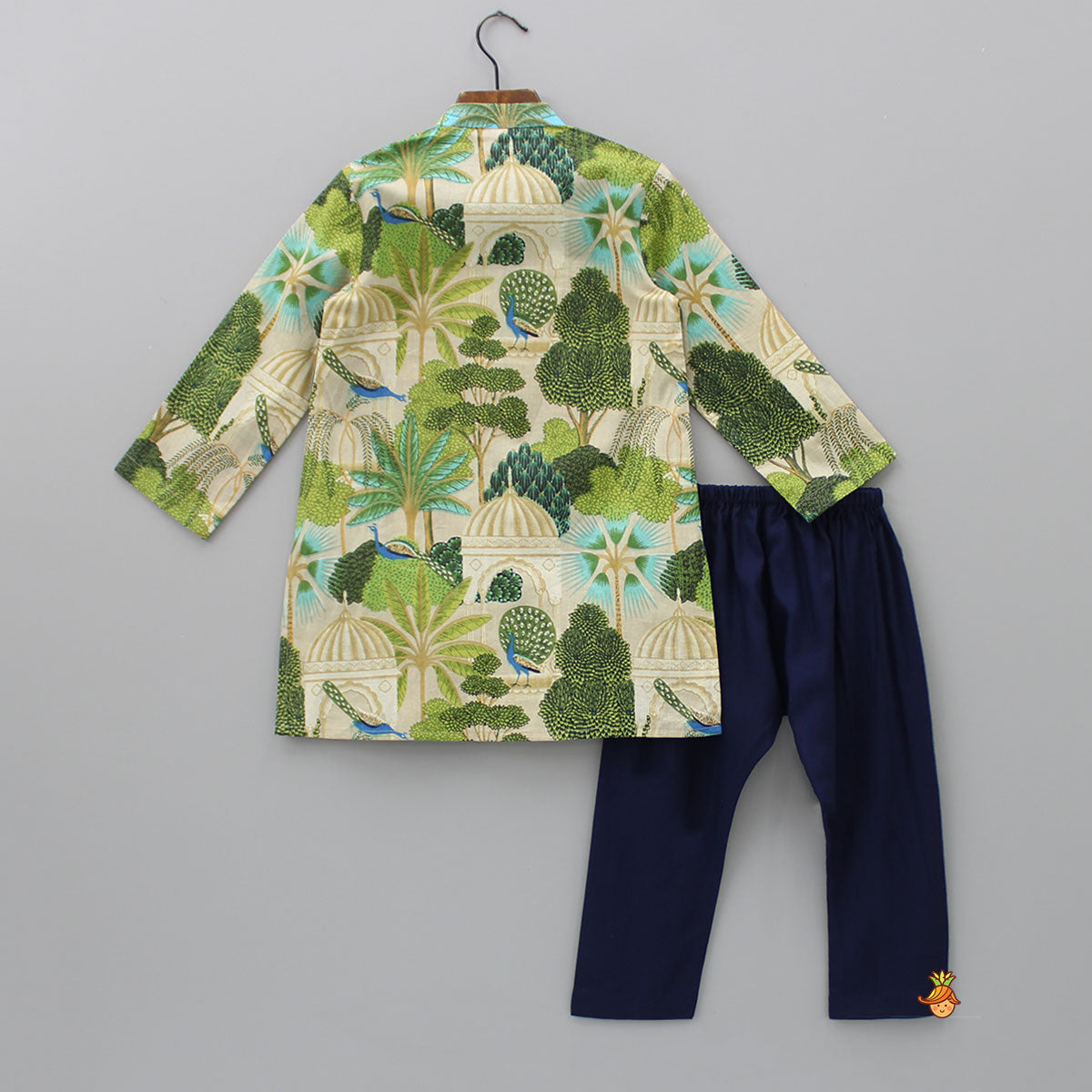 Printed Kurta With Sequins Embellished Panel And Blue Pyjama