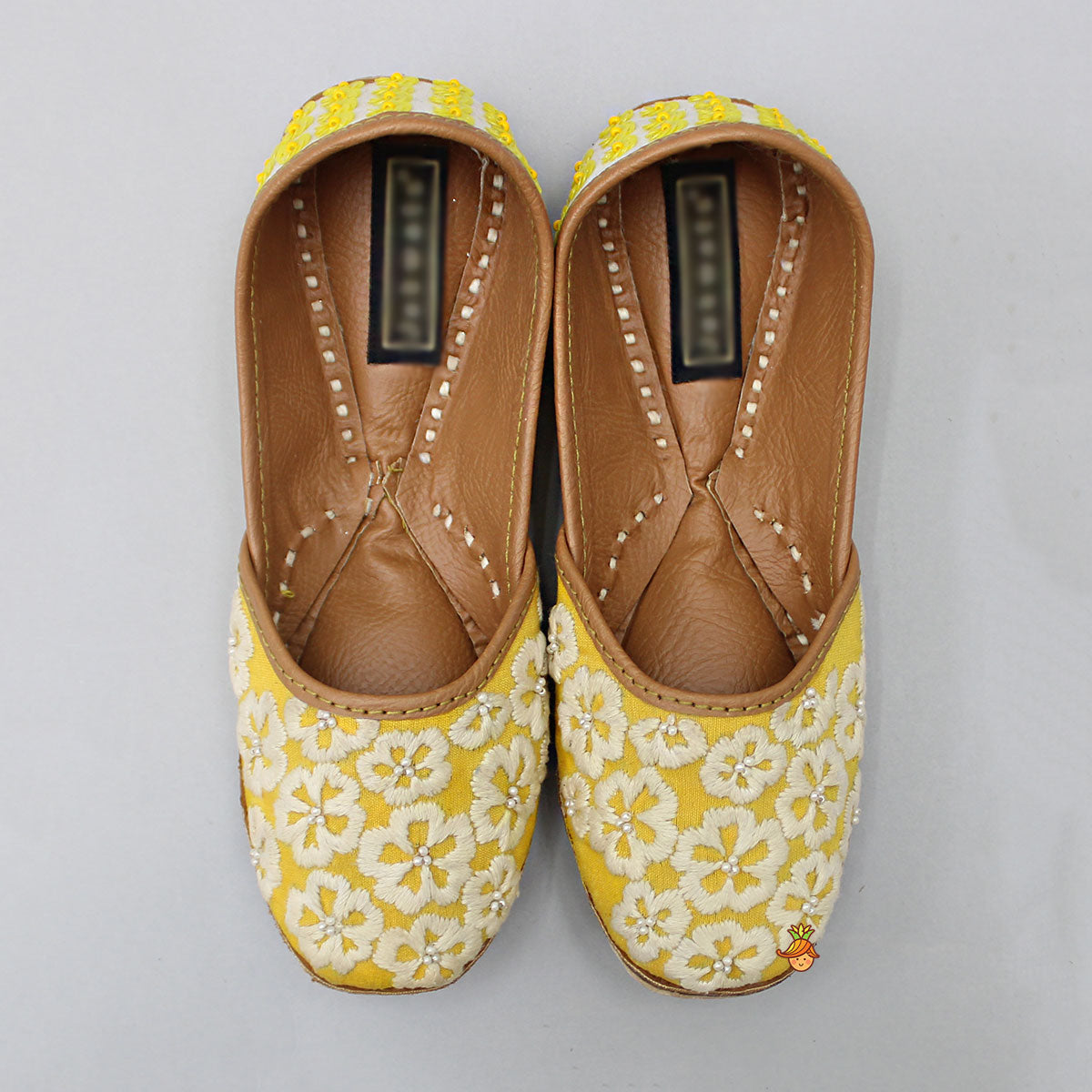 Exquisite Floral And Sequins Work Yellow Jutti