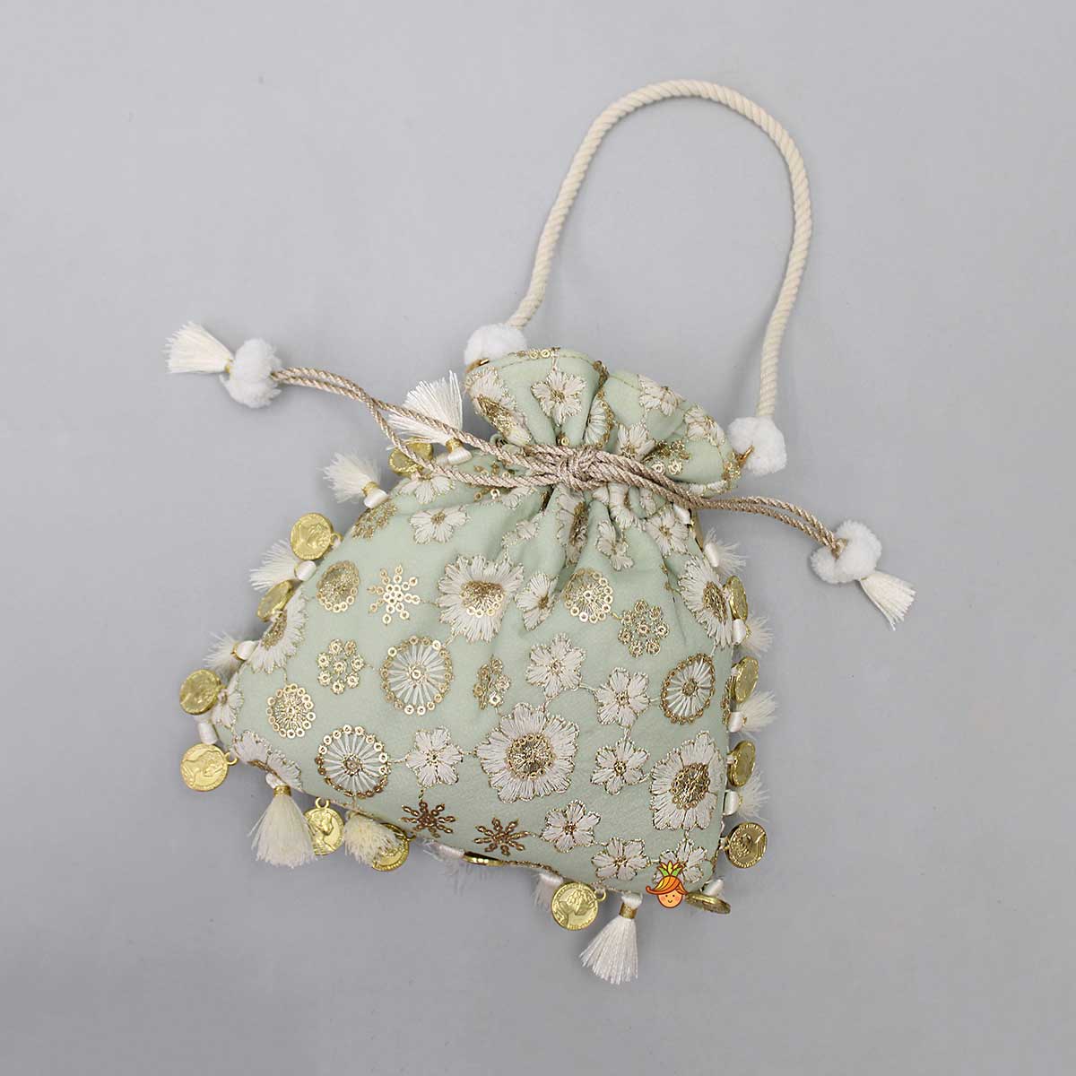 Pre Order: Fabulous Embroidered Green Potli Bag