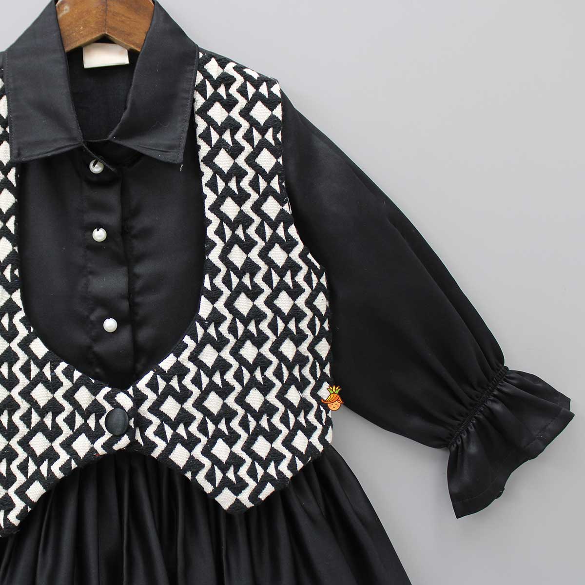 Pre Order: Elegant Black Jacket Style Collar Dress