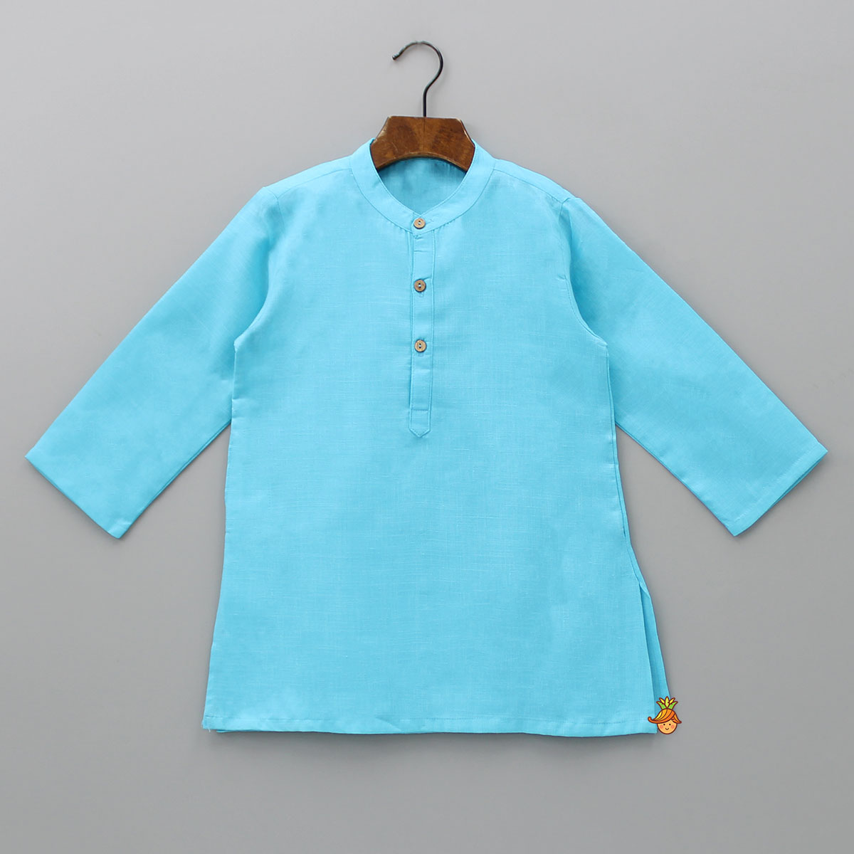 Front Placket Blue Kurta With Pocket Detail Jacket And Pyjama