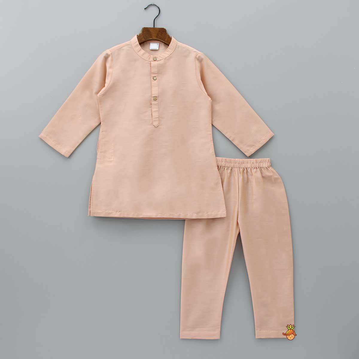 Peach Kurta With Embroidered Multicolour Jacket And Pyjama