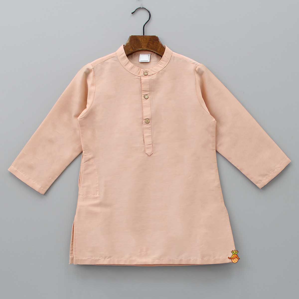 Peach Kurta With Embroidered Pocket Detail Jacket And Pyjama