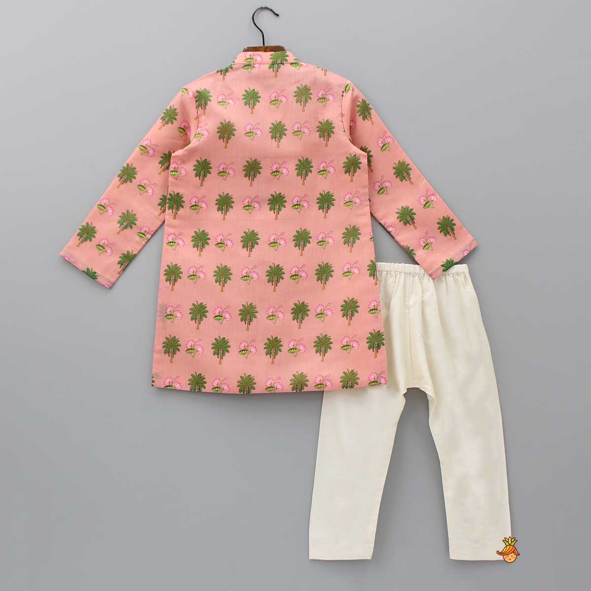 Pre Order: Lotus And Trees Printed Peach Kurta With Pyjama