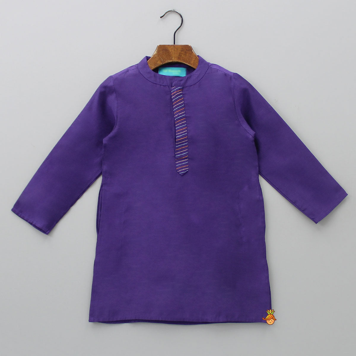 Pocket Detailed Purple Kurta With Colorful Open Jacket And Pyjama