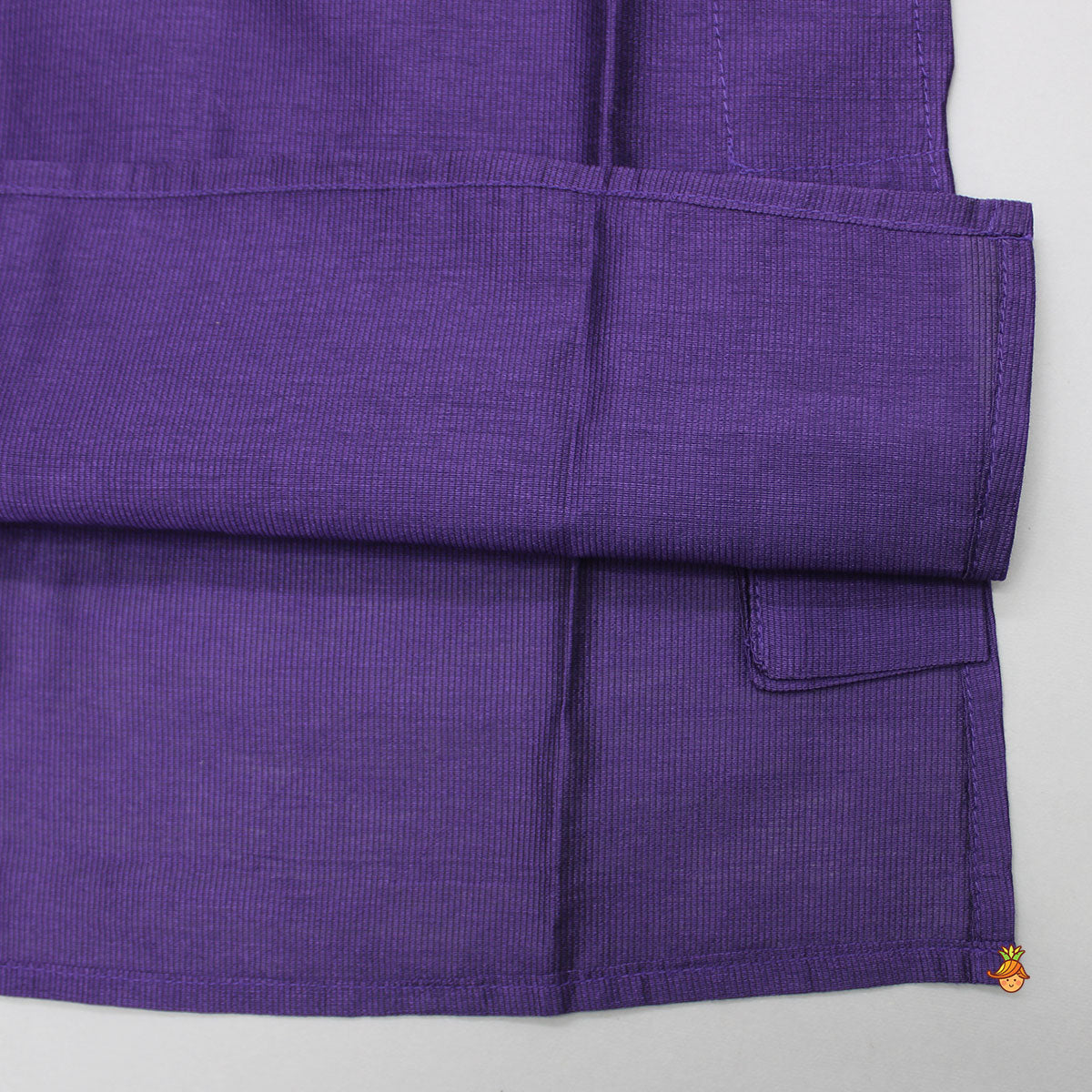 Pocket Detailed Purple Kurta With Colorful Open Jacket And Pyjama