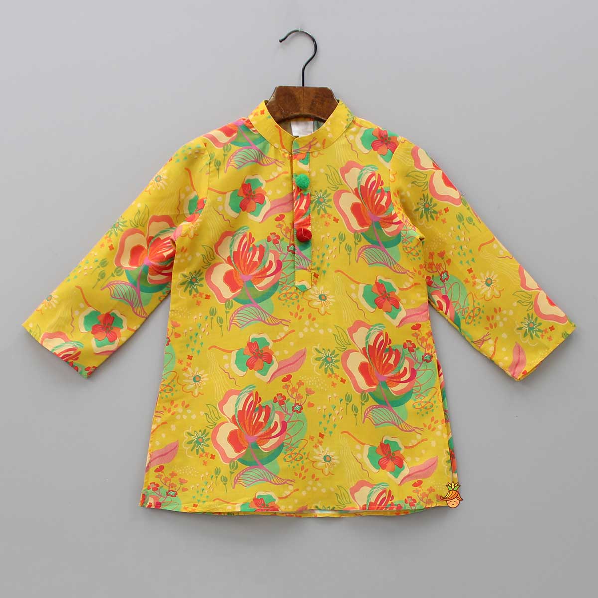 Pre Order: Pom Poms Adorned Yellow Kurta And Pockets Detail Pyjama