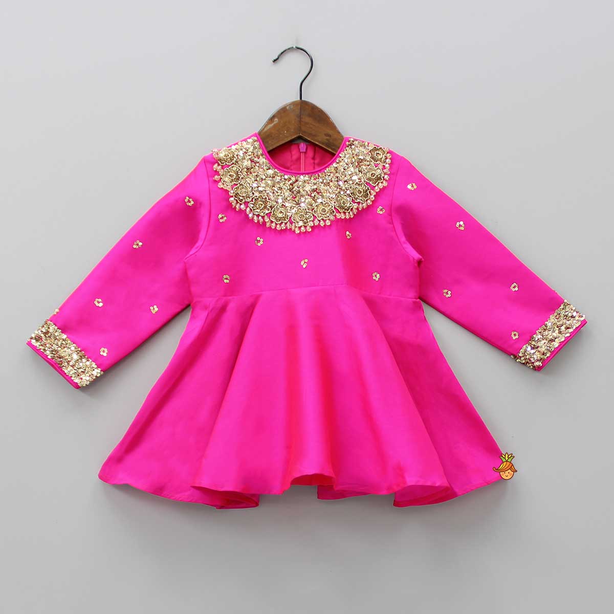 Pre Order: Heavy Embroidered Neckline Pink Kurti And Dhoti With Dupatta