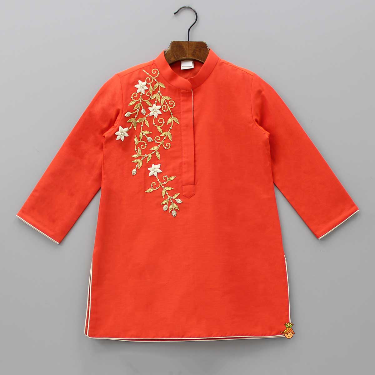 Pre Order: Orange Gota Work Kurta And Pyjama