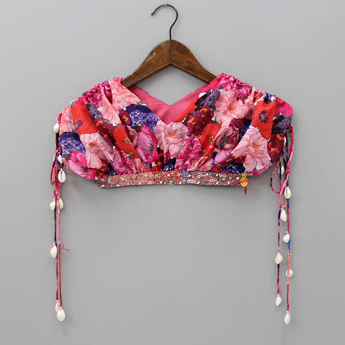 Pre Order: Drawstring Floral Multicolour Top And Lehenga