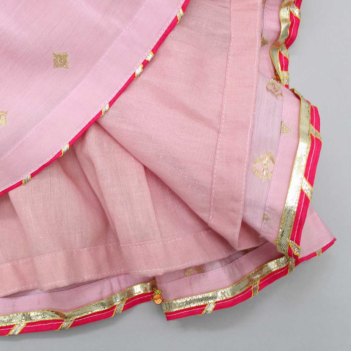 Pre Order: Front Open V Neck Pink Top And Lehenga