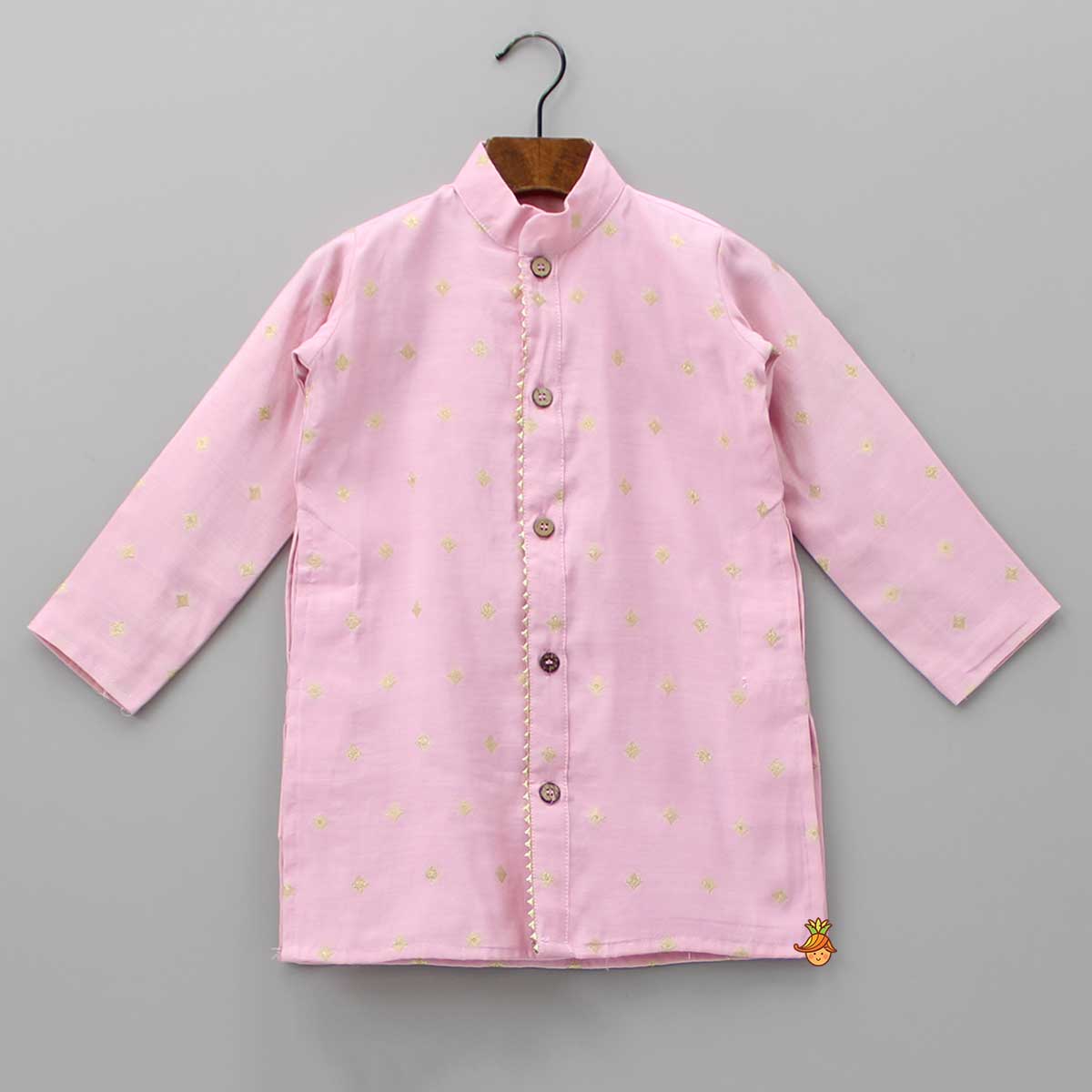 Pre Order: Front Open Booti Embroidered Pink Kurta And Beige Pyjama