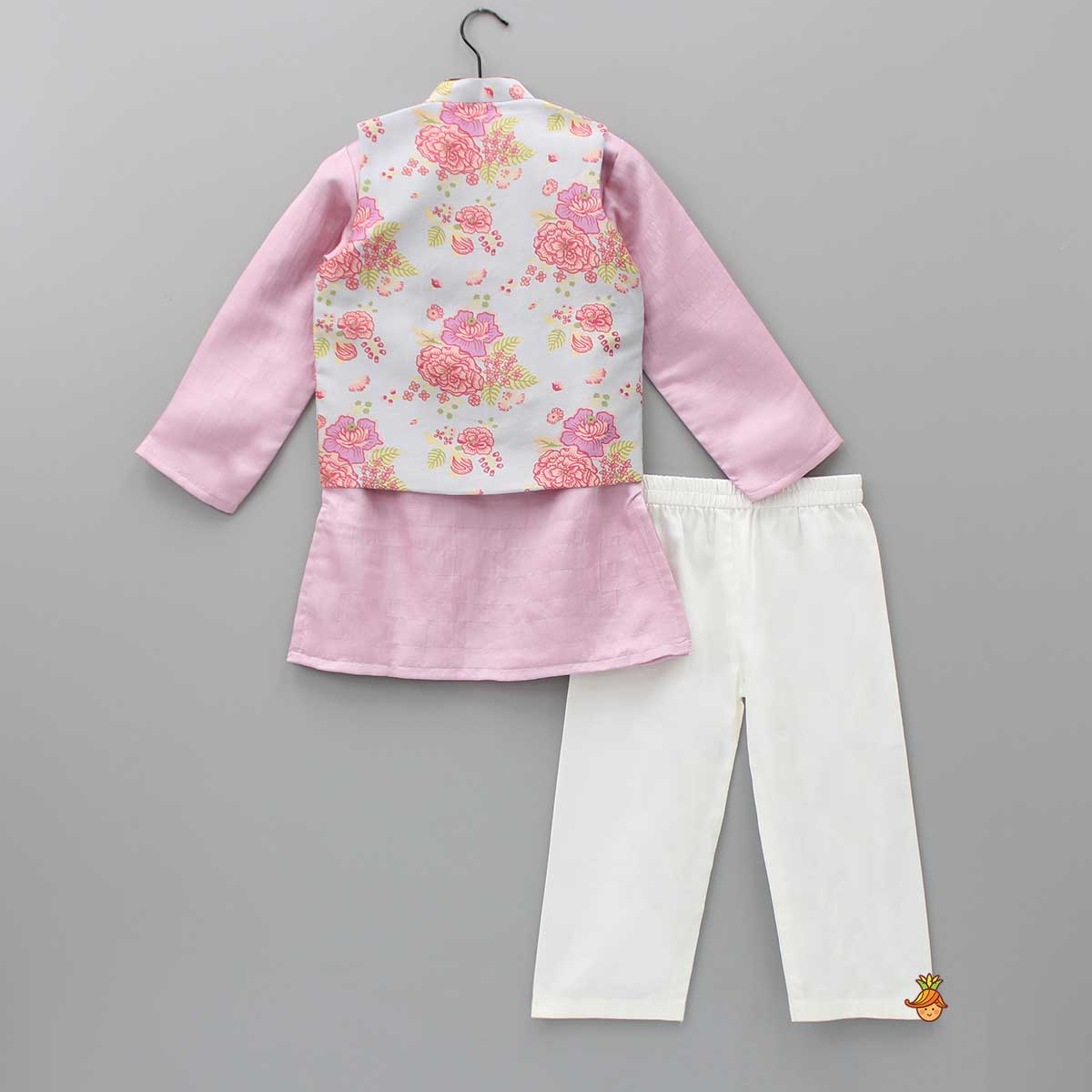 Pre Order: Pin Tuck Lilac Kurta With Floral Printed Jacket And Pyjama