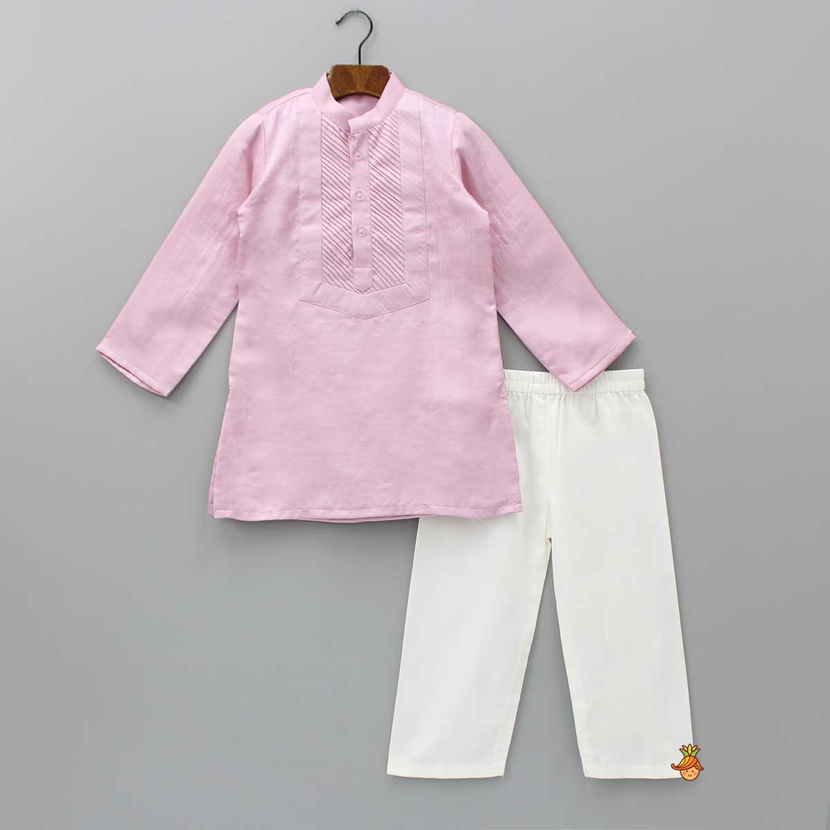 Pre Order: Pin Tuck Lilac Kurta With Floral Printed Jacket And Pyjama