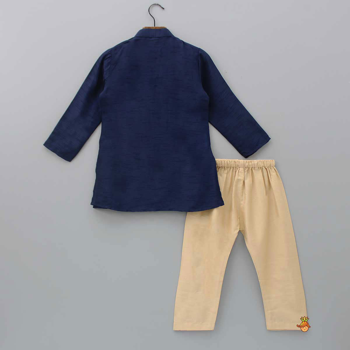 Pre Order: Embroidered Yoke Blue Kurta And Beige Pyjama