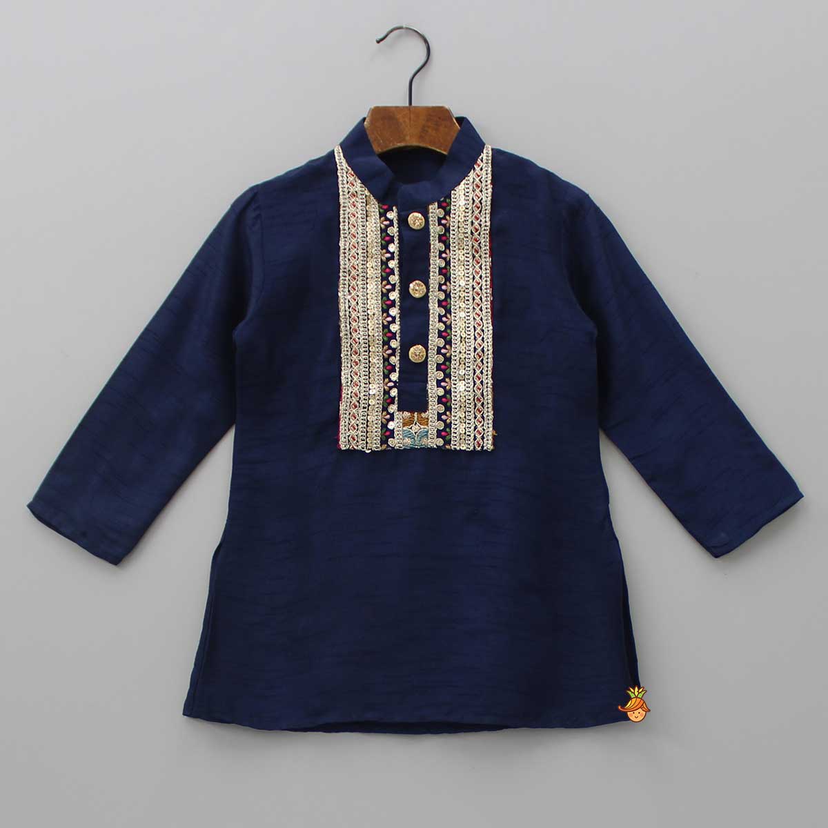 Pre Order: Embroidered Yoke Blue Kurta And Beige Pyjama