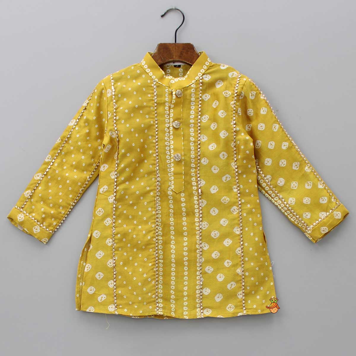 Pre Order: Bandhani Printed Mustard Kurta And Pyjama