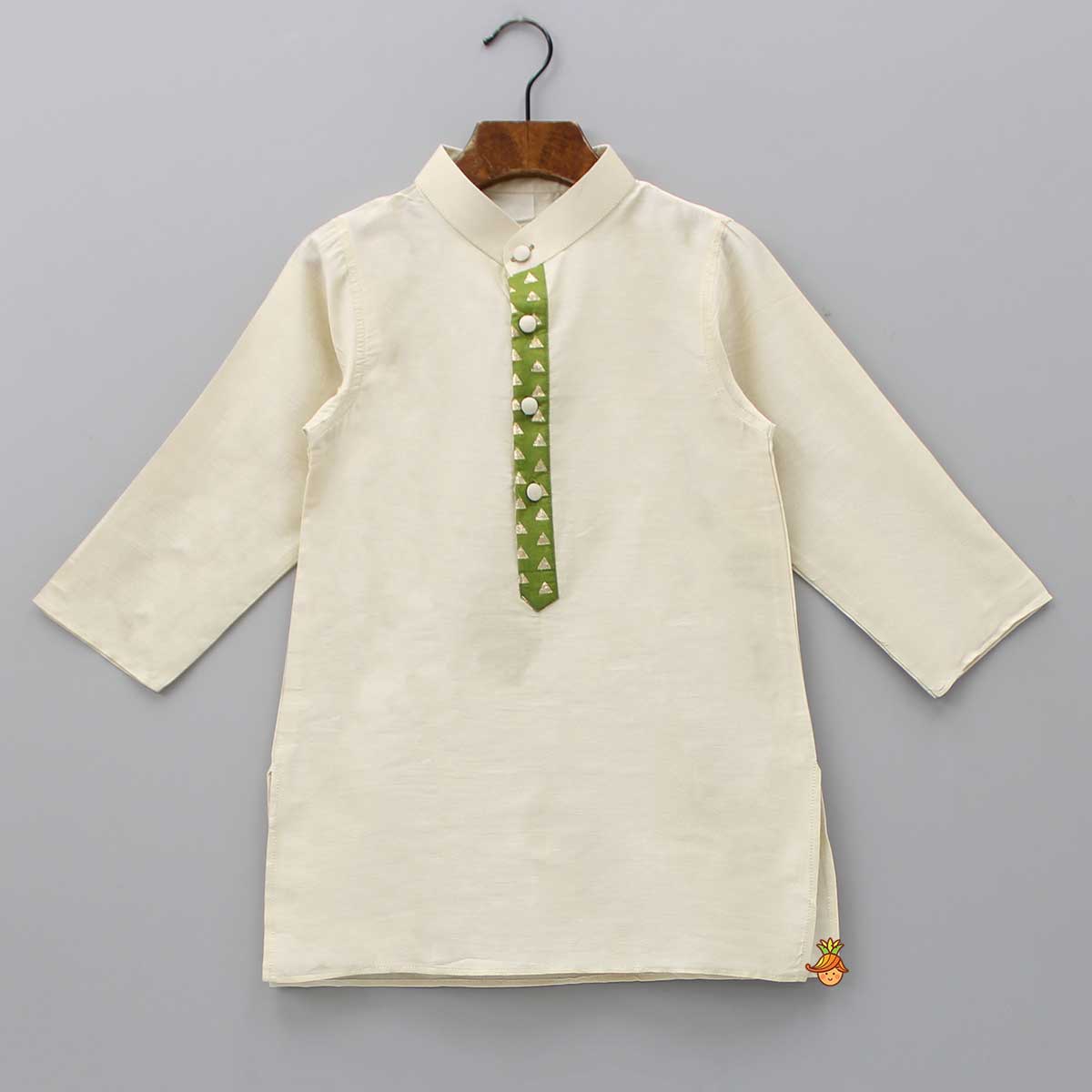 Pre Order: Embroidered Front Placket Ivory Kurta With Green Jacket And Dhoti