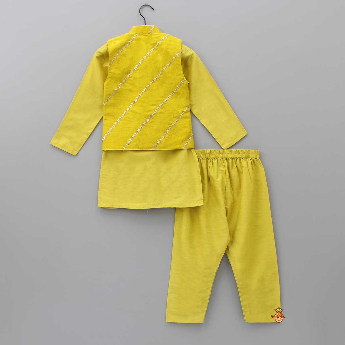 Pre Order: Mustard Kurta With Pin Tuck Jacket And Pyjama