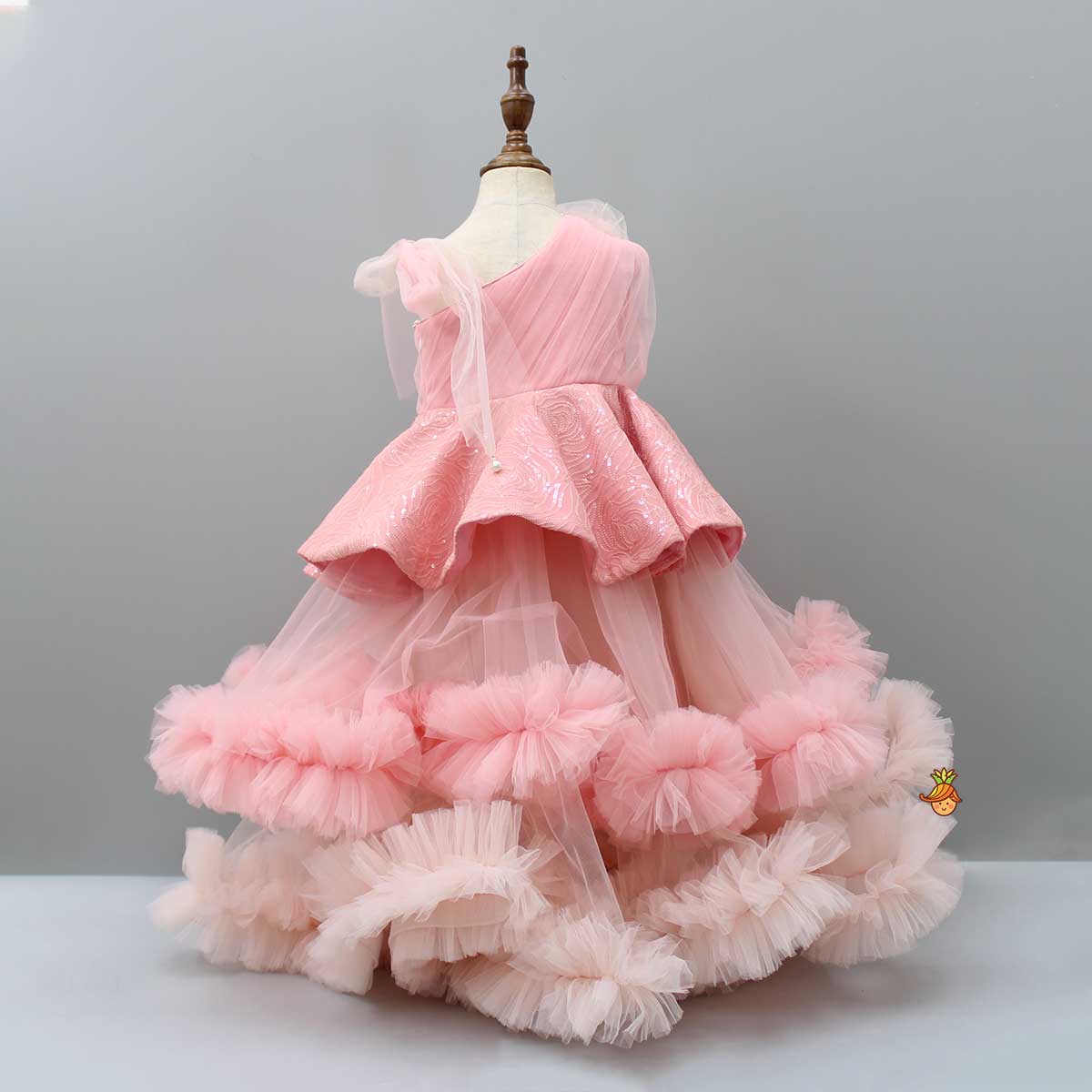 Pre Order: Fancy Peach Ruffle Peplum Gown