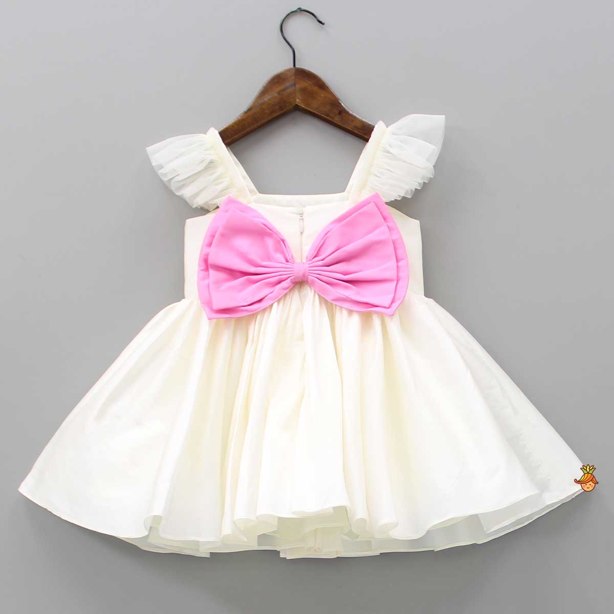 Pre Order: Off White Candies Embroidered Dress With Contrasting Pink Head Band