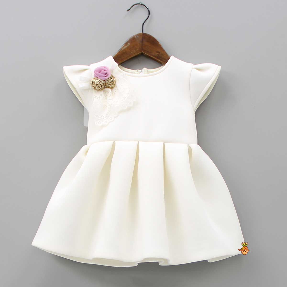 Pre Order: Fancy Off White Scuba Dress With Matching Bow Head Band