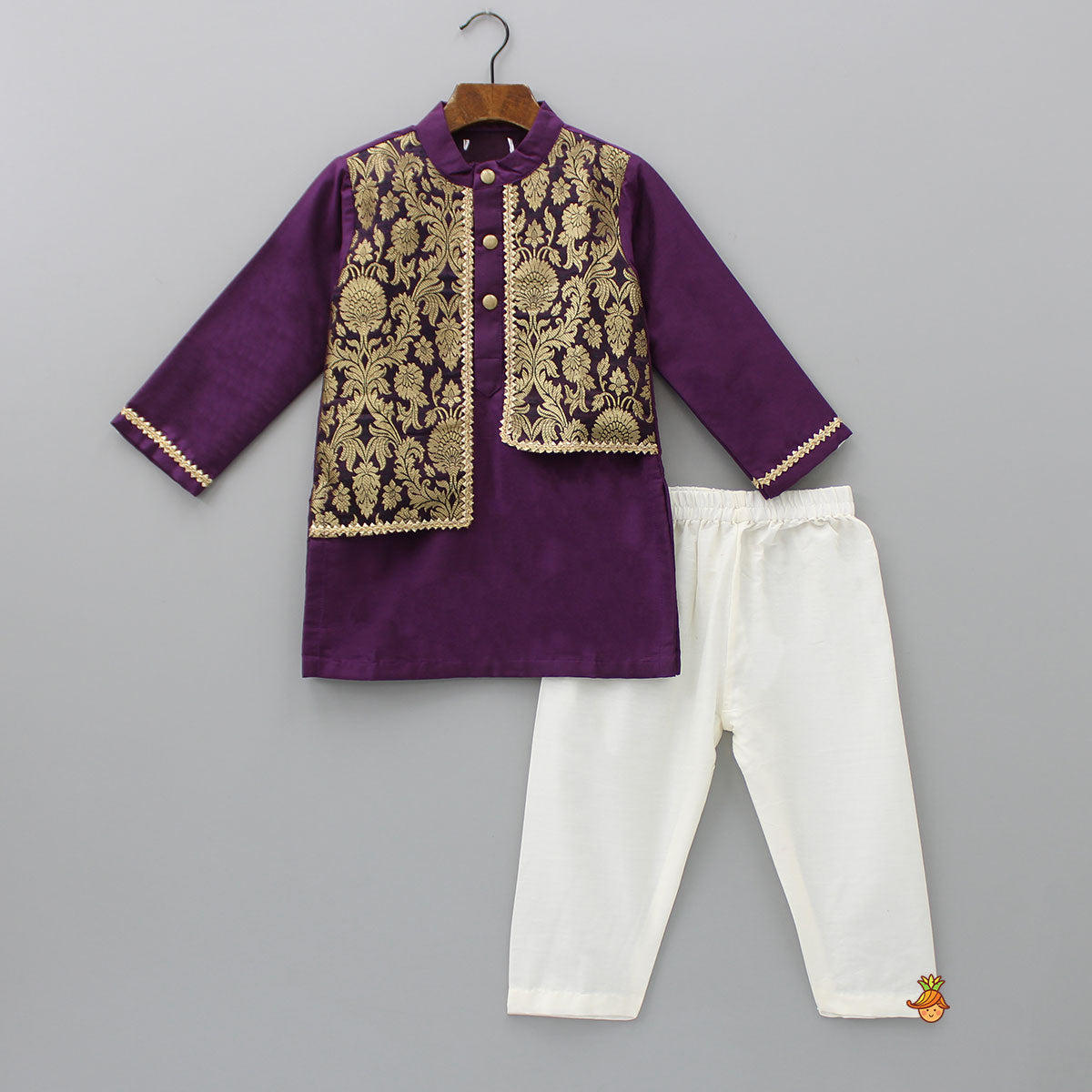 Pre Order: Brocade Wine Flap Kurta And Pyjama