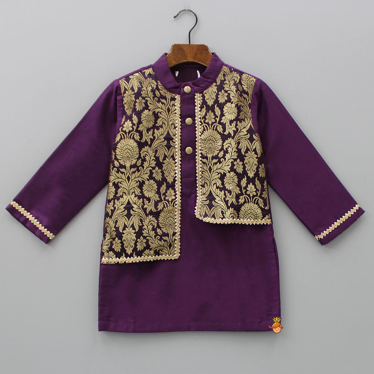 Pre Order: Brocade Wine Flap Kurta And Pyjama