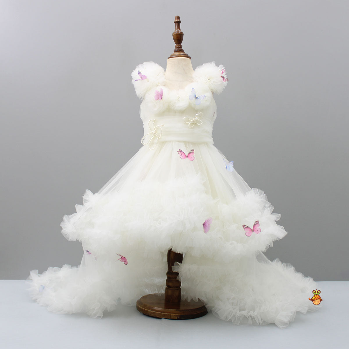 Pre Order: Butterfly Net Off White Trail Dress With Matching Bow Hair Clip
