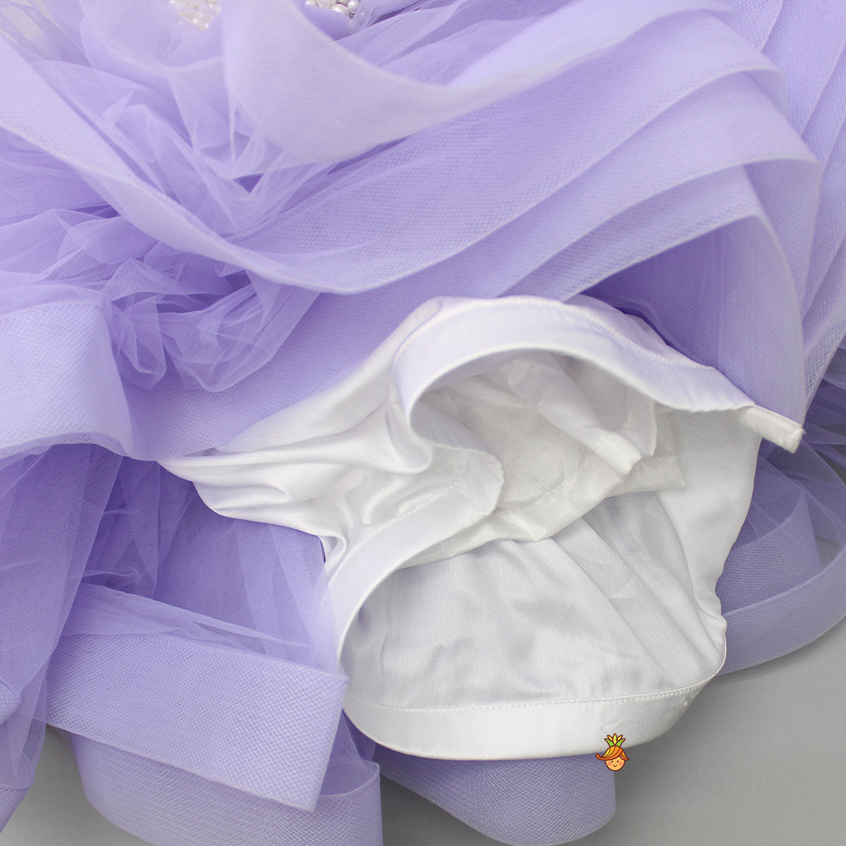 Pre Order: Bows Enhanced Ruffle Layered Lavender Net Dress
