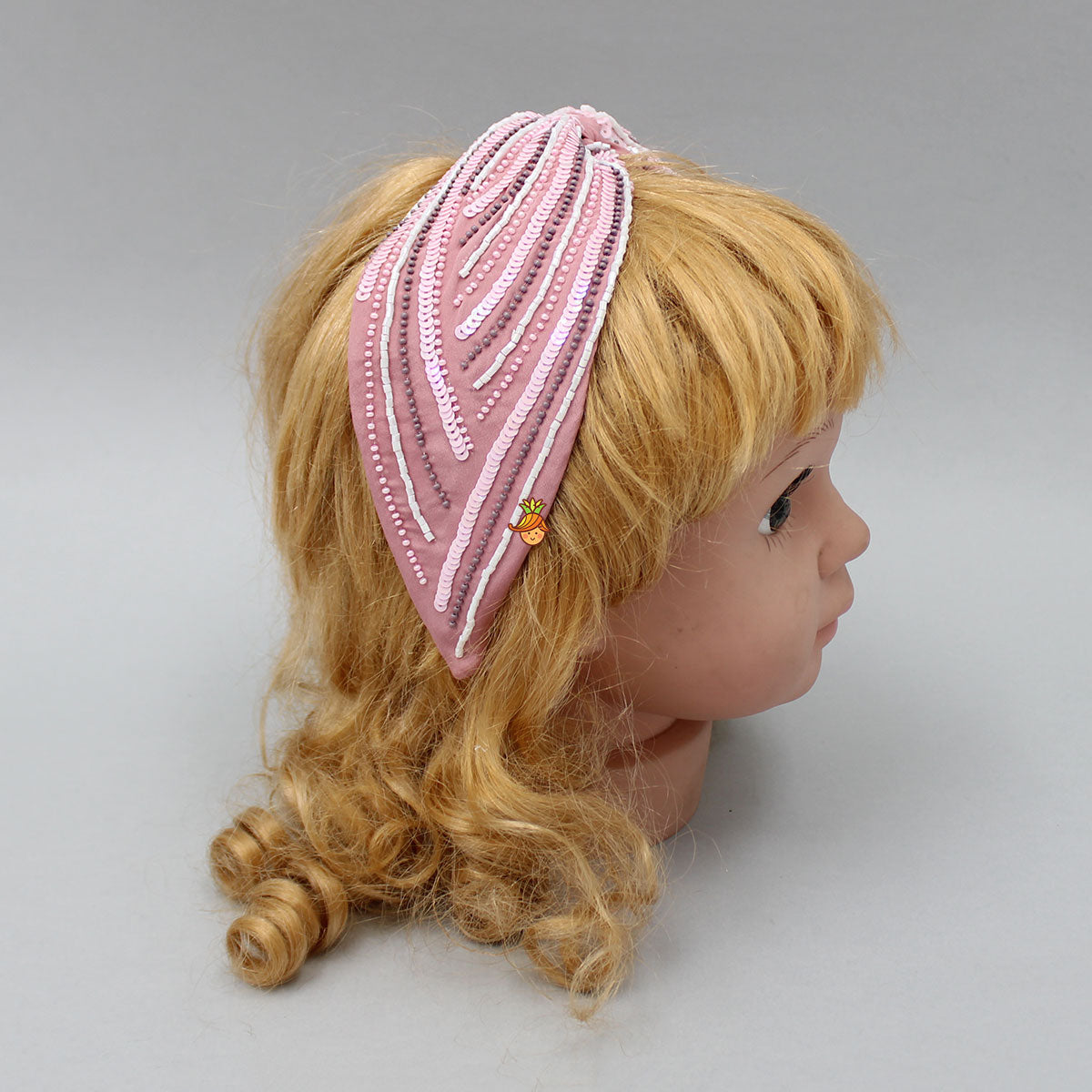 Peach Embroidered Knot Detail Hair Band