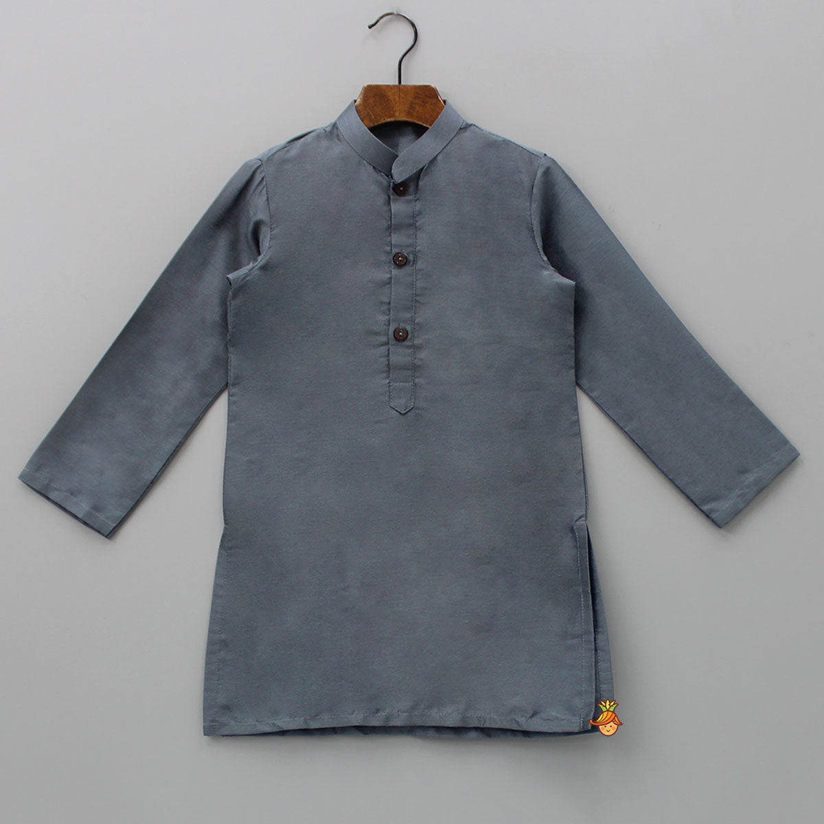 Pre Order: Grey Kurta With Printed Asymmetric Hem Jacket And Pyjama