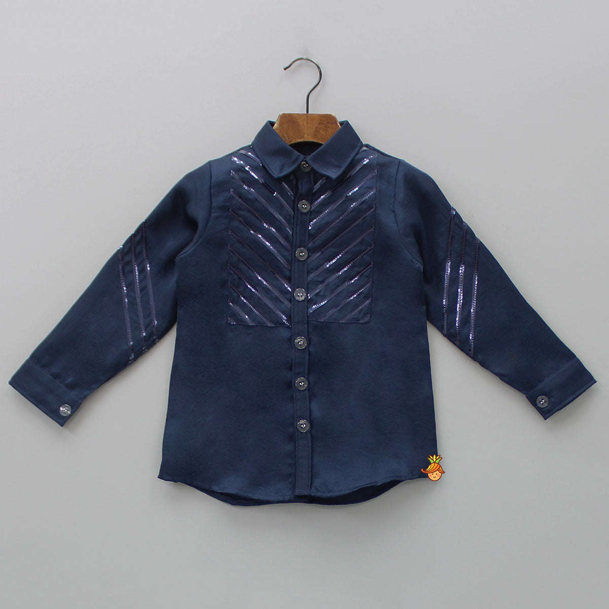 Pre Order: Collar Neck Stripes Detailed Blue Shirt