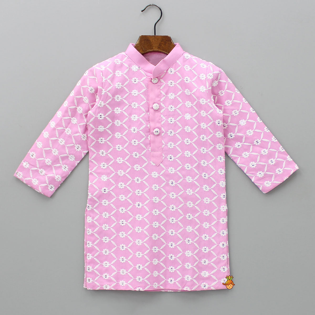 Pre Order: Ethnic Sequins And Thread Embroidered Pink Kurta With Pyjama