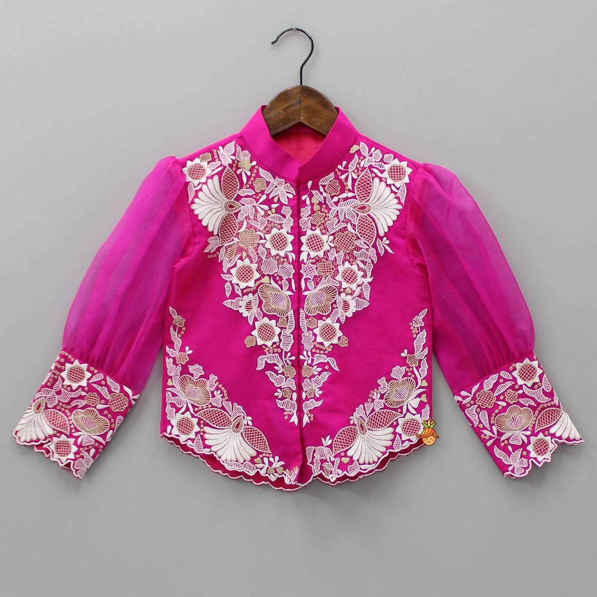 Pre Order: Front Open Embroidered Pink Top And Palazzo