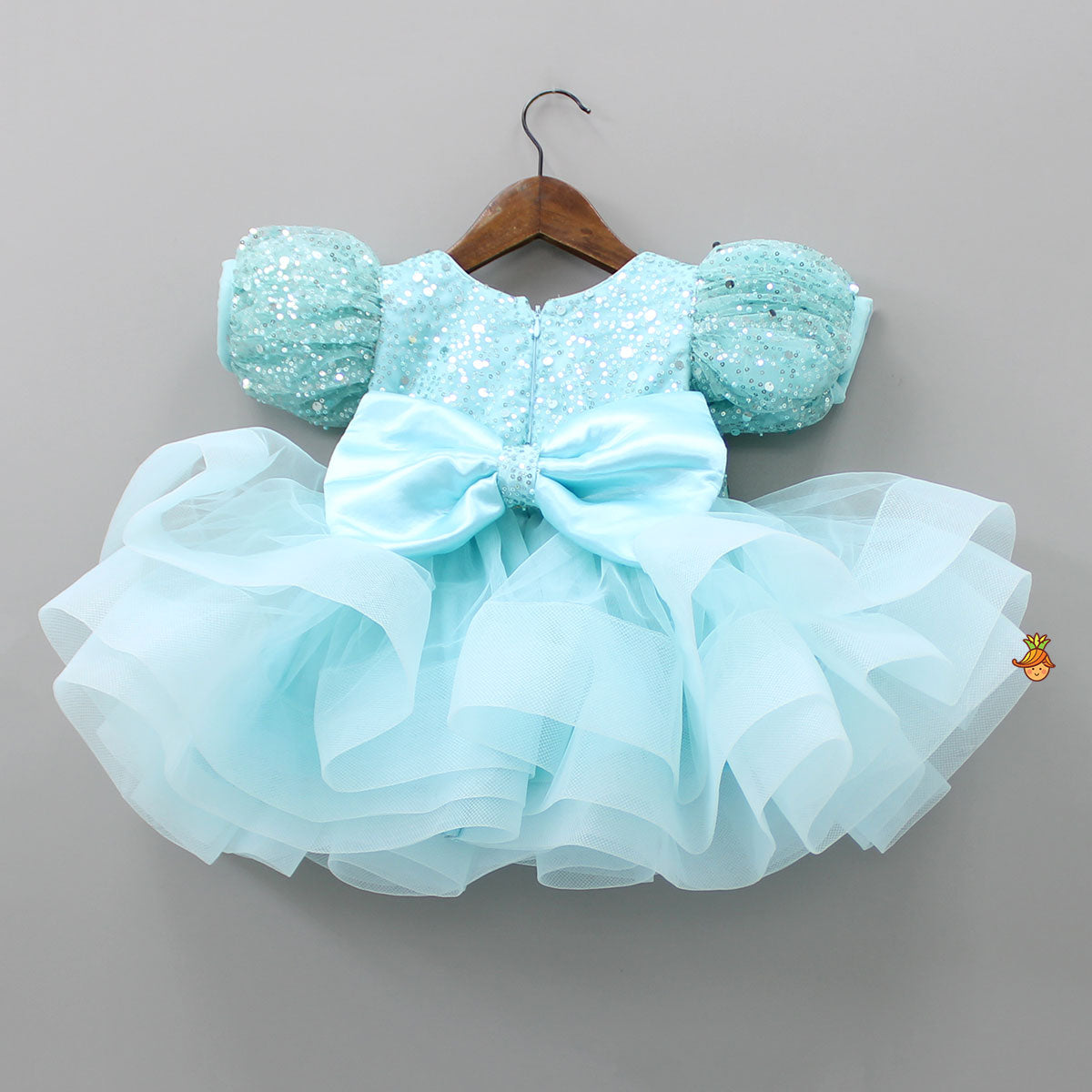 Pre Order: Beautiful Sequined Puff Sleeves Ruffle Dress With Bowie Head Band